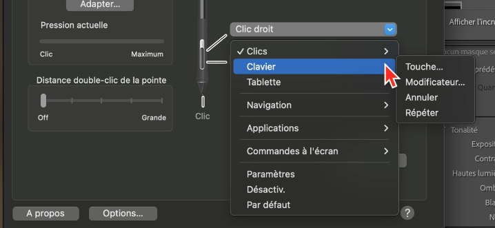 Configuration du bouton supérieur du stylet