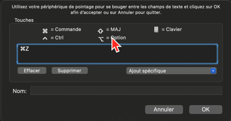 Affectation d'un raccourci clavier à un bouton du stylet