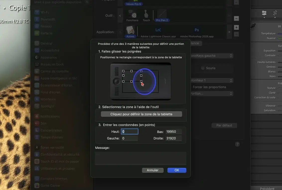 Restreindre la zone active sur la tablette Wacom