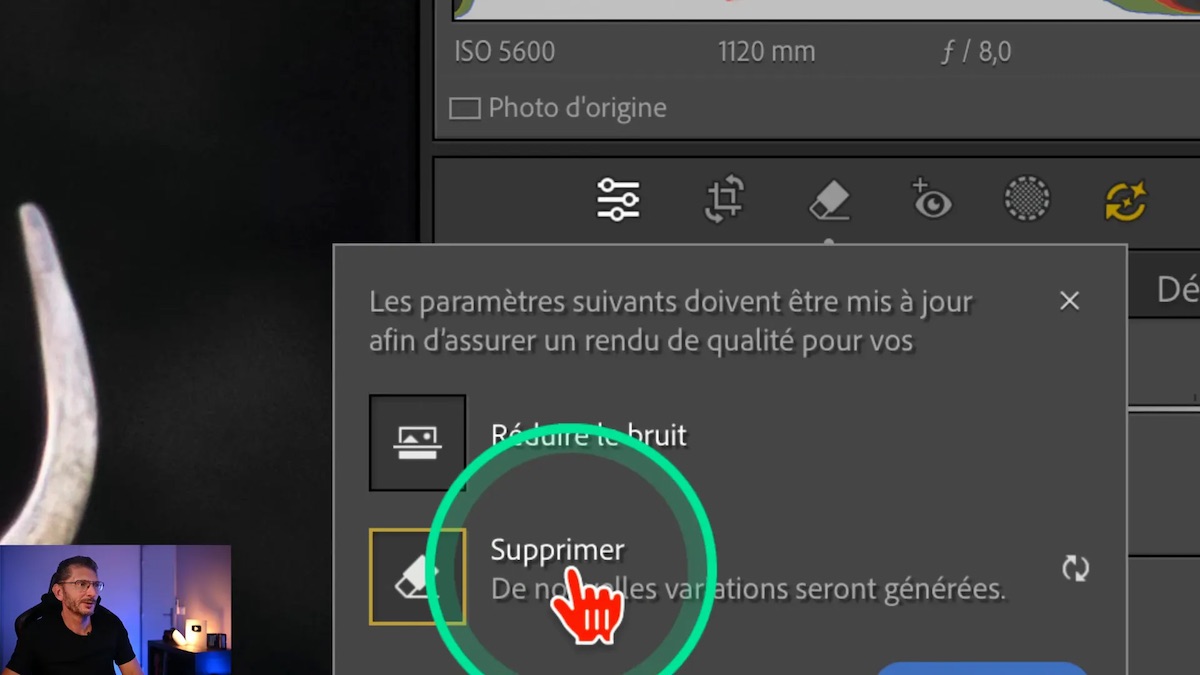 Icône jaune après suppression IA avant réduction du bruit