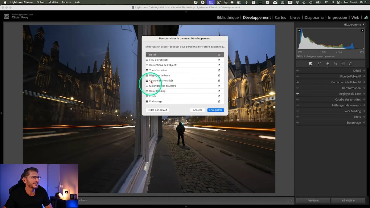 Capture Lightroom options personnalisation du panneau