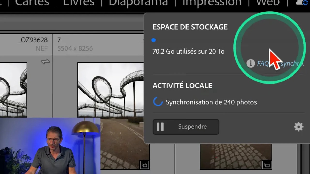Fenêtre de suivi de la synchronisation Lightroom Classic