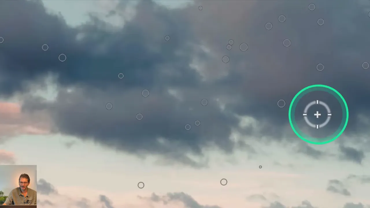 Zoom sur un ciel annoté de cercles montrant les taches de capteur détectées automatiquement.