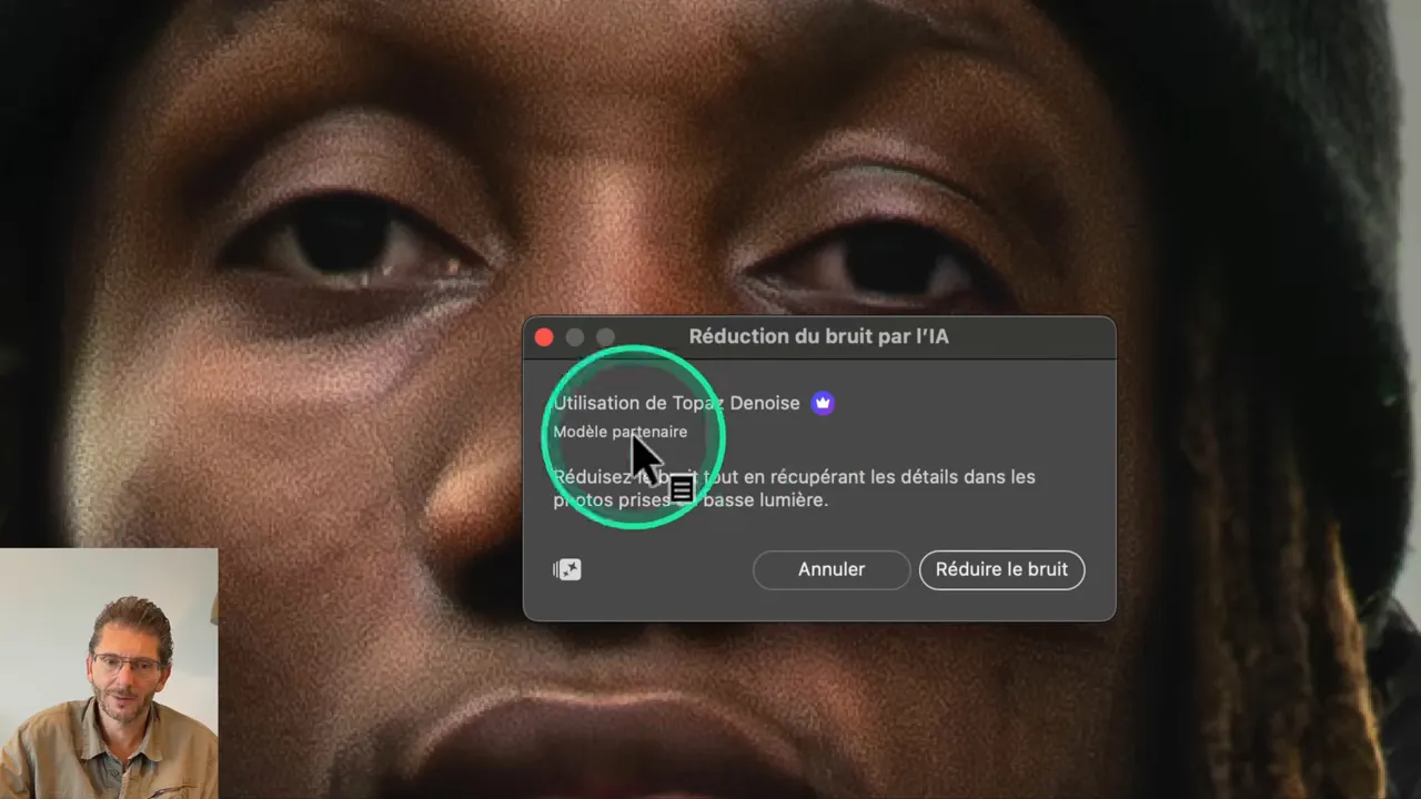 Fenêtre de réduction du bruit sans réglage manuel possible
