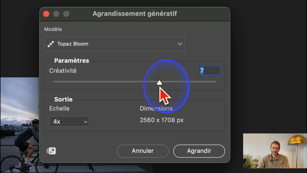 Réglage du curseur de créativité dans Topaz Bloom.