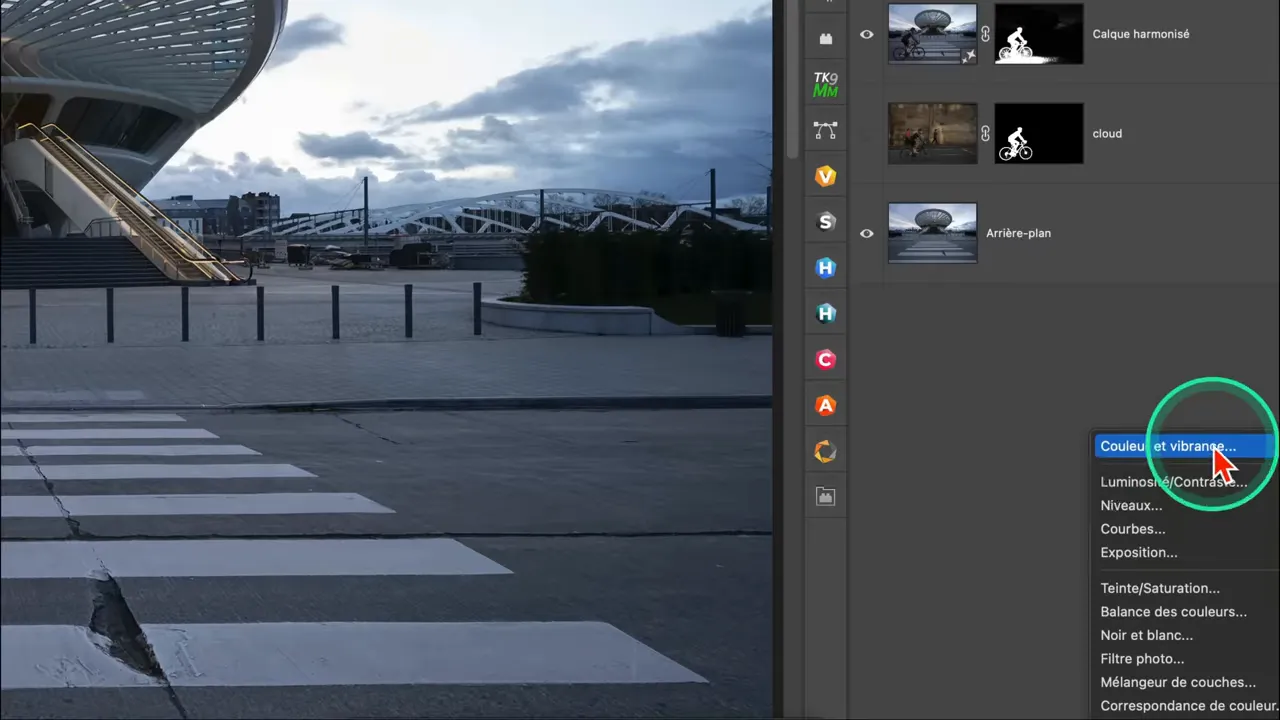 Ajout du nouveau calque 'Couleur et vibrance' pour corriger la balance des blancs.