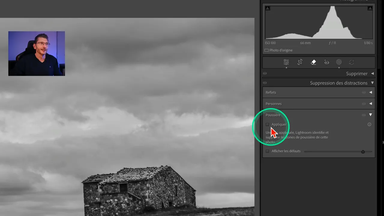 Outil de suppression automatique des poussières dans Lightroom Classic 15