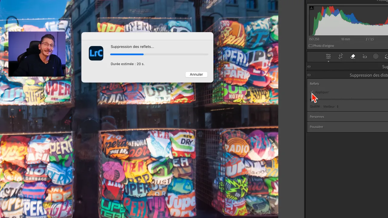 Suppression des reflets par IA dans Lightroom Classic