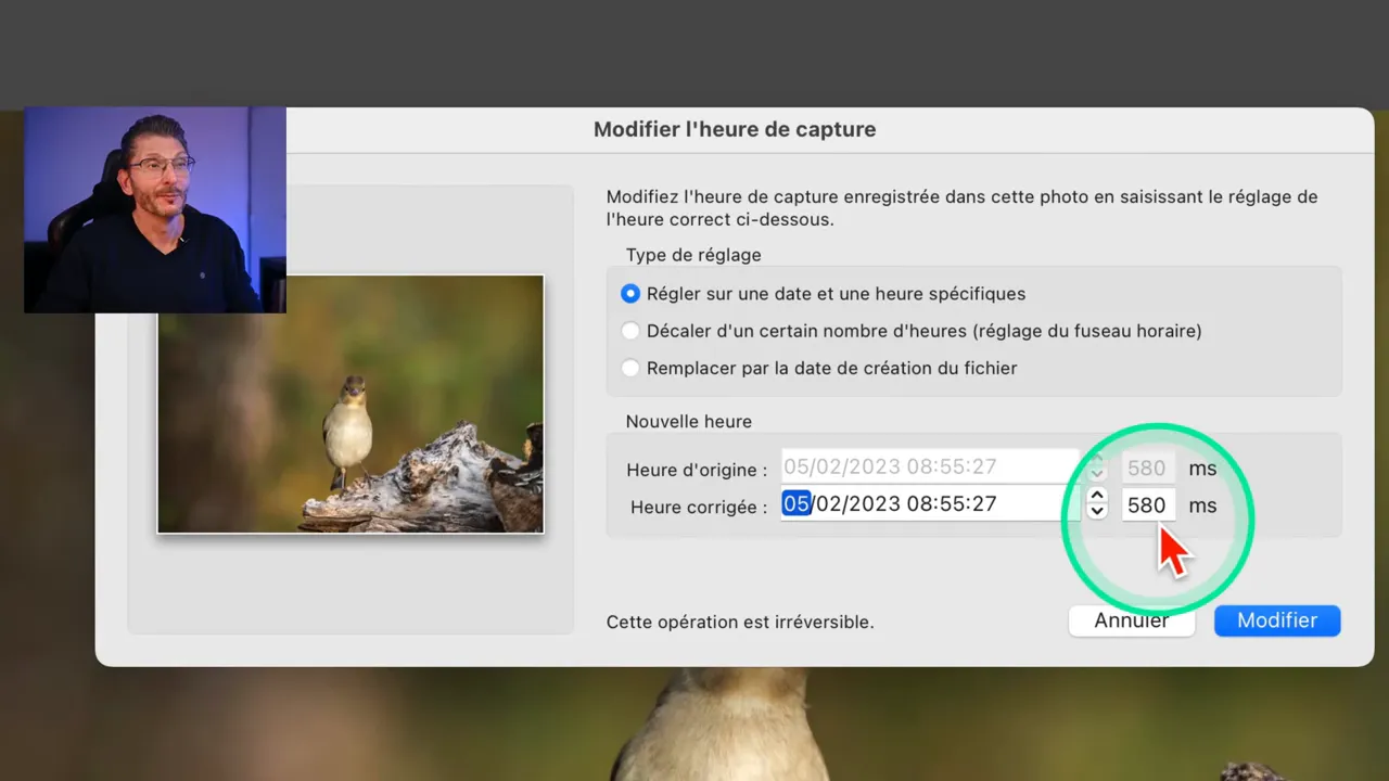 Heure de capture au millième de seconde