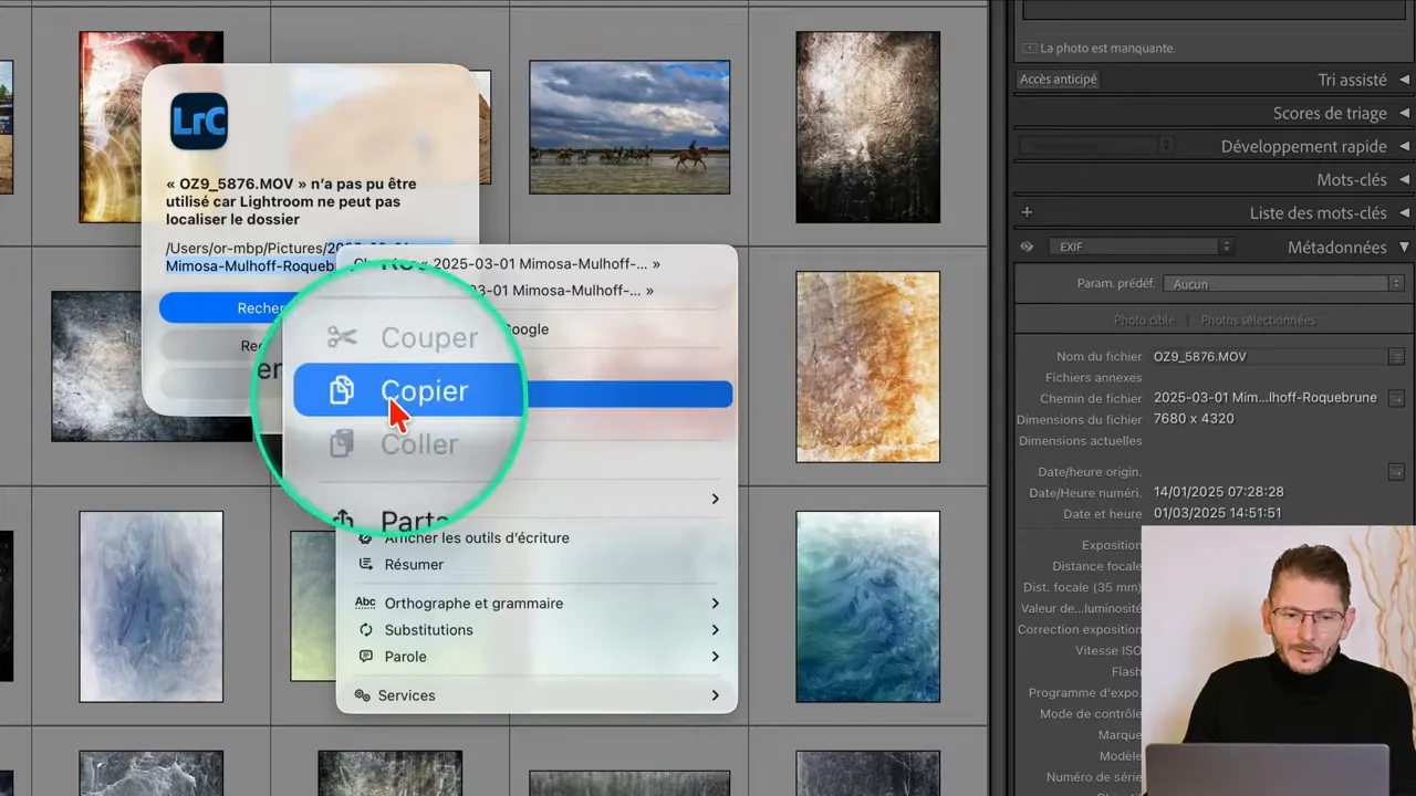 Option 'Copier' d’un chemin de fichier dans macOS Finder.