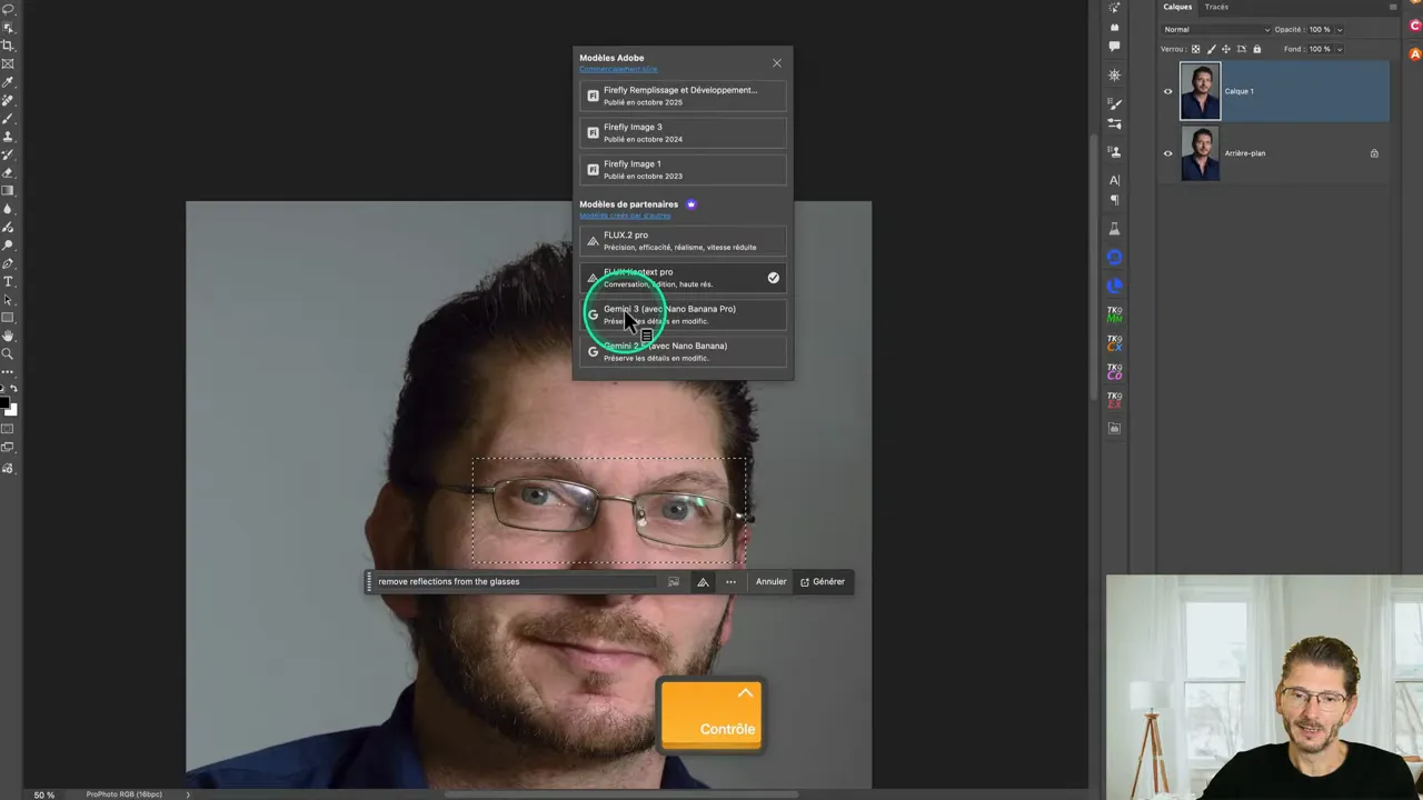 Choix du modèle IA pour le remplissage génératif dans Photoshop