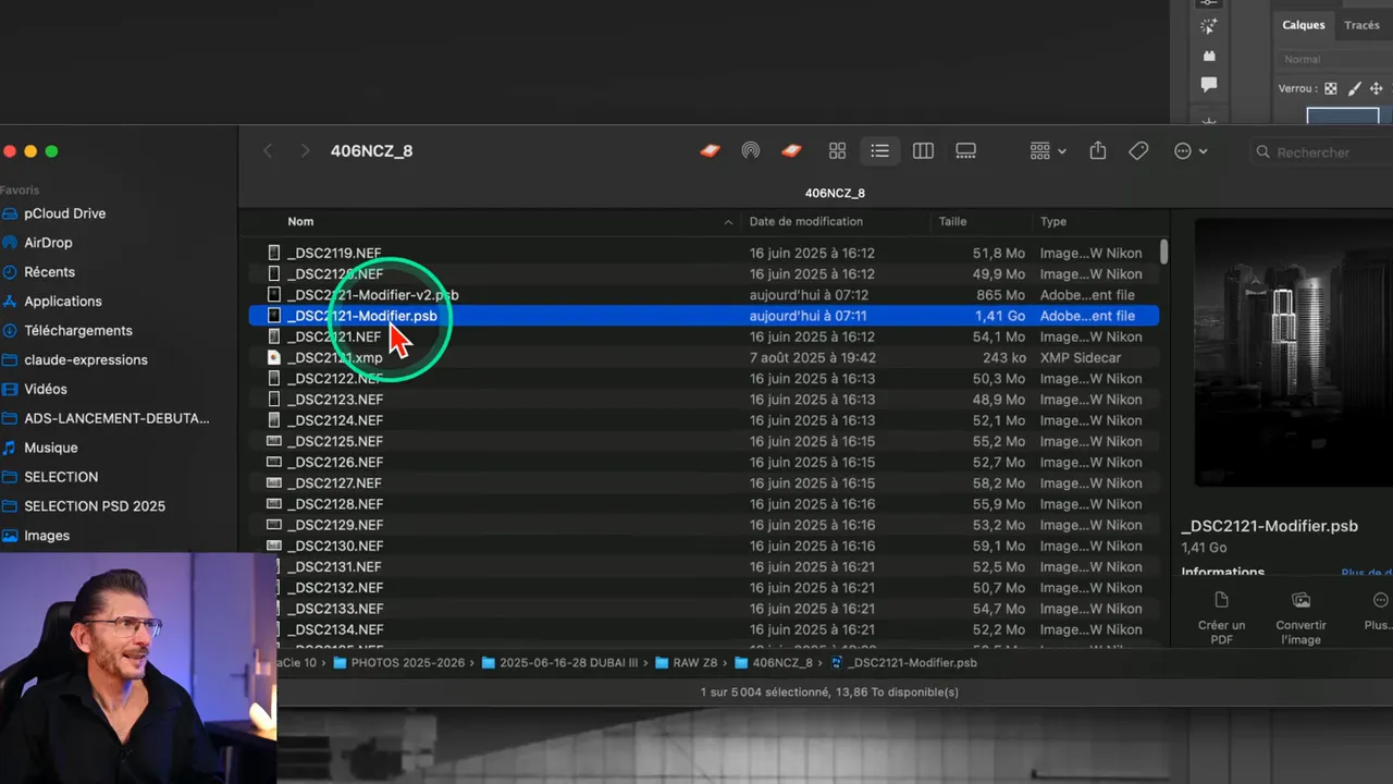 Comparaison du poids de deux fichiers Photoshop dans le Finder