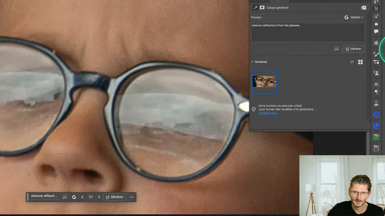Reflet très marqué sur les verres de lunettes
