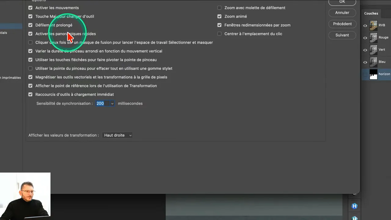 Fenêtre des Préférences de Photoshop avec l’option désactivée.