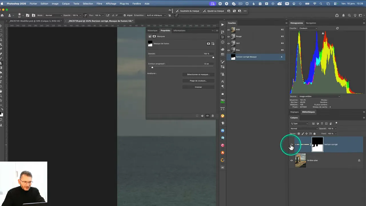 Fenêtre Propriétés ouverte avec un contour progressif défini à 1 pixel.
