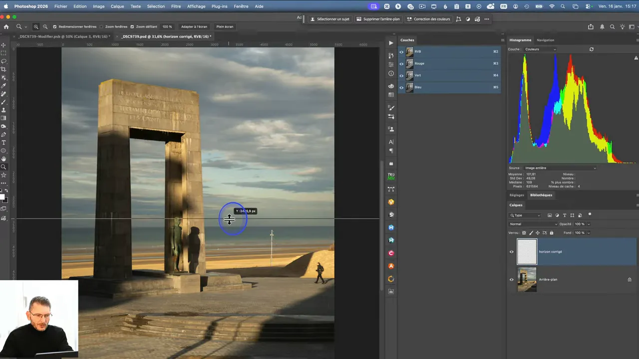 Repère horizontal placé manuellement au niveau de l'horizon.