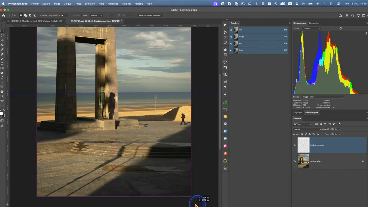 Sélection rectangulaire tirée depuis le repère horizontal dans l'image.