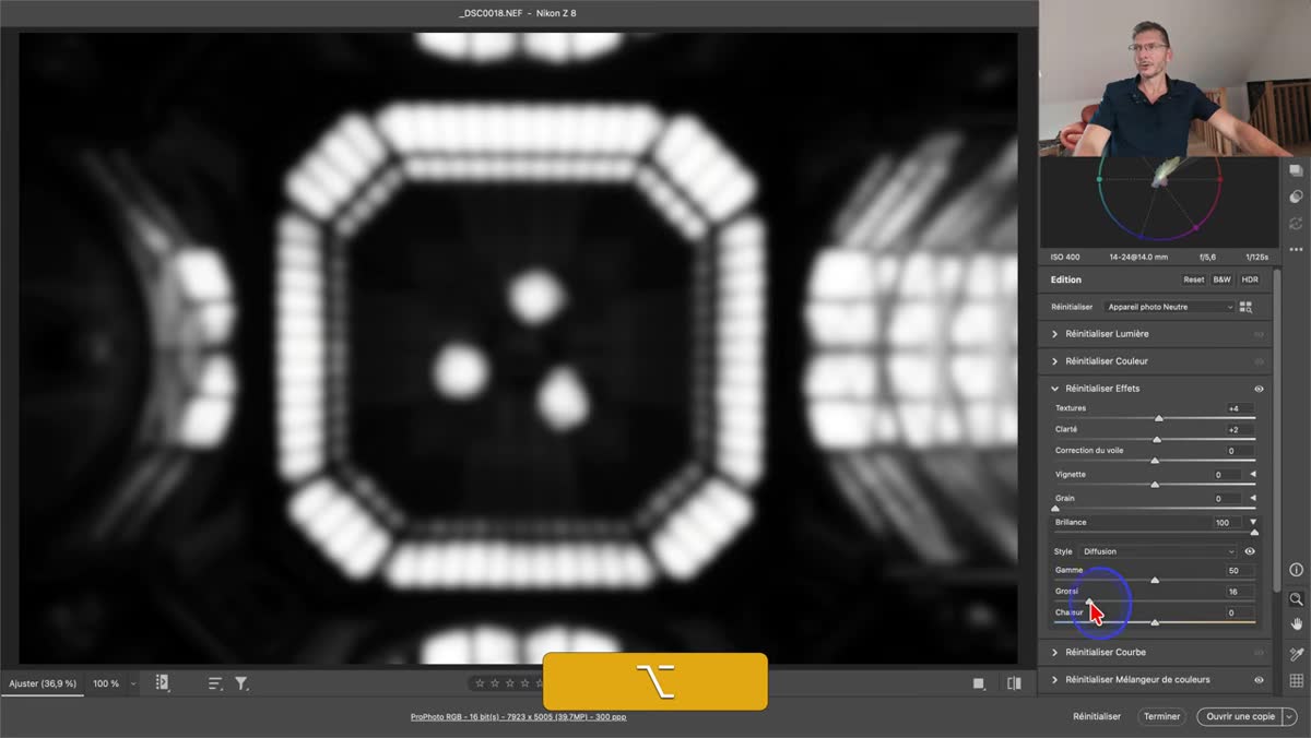 dans Camera Raw, visualisation avec Alt du r&eacute;glage Grosseur restreint autour des zones lumineuses