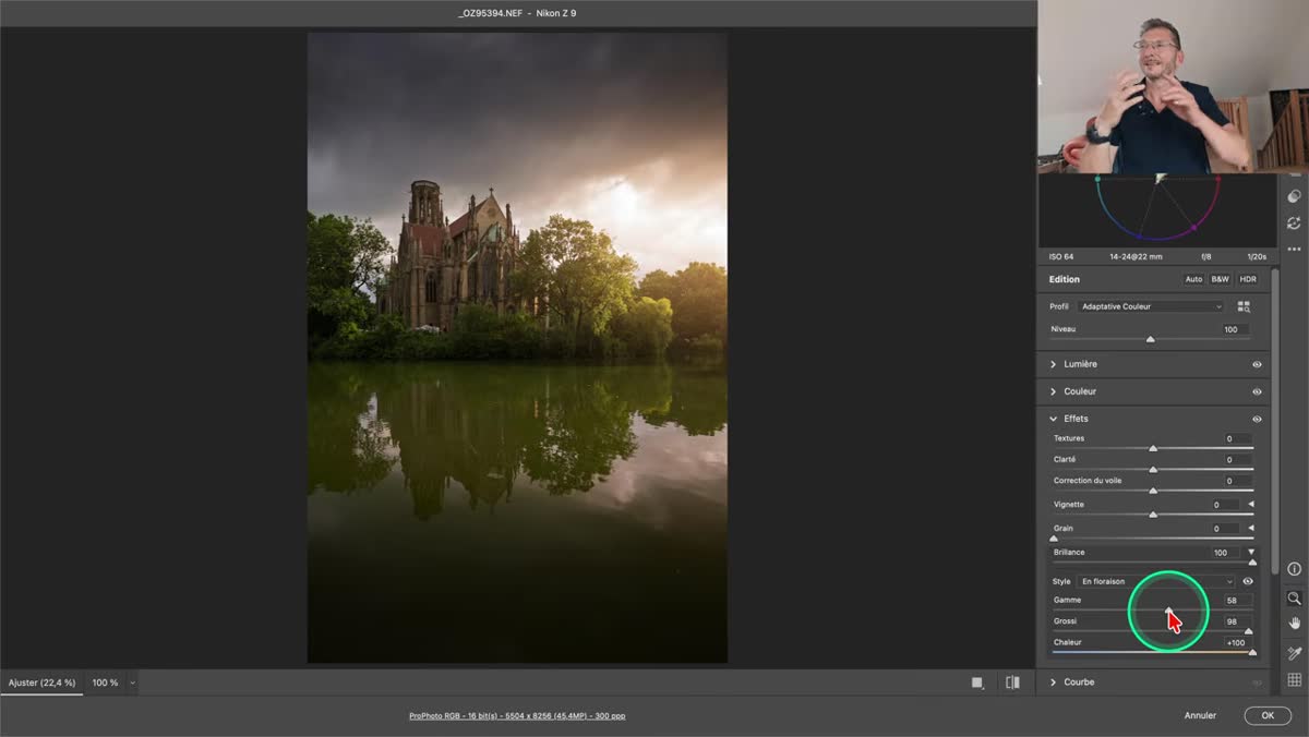 dans Camera Raw, masque de contr&ocirc;le de l&rsquo;effet Floraison affich&eacute; avec Alt sur les sources lumineuses